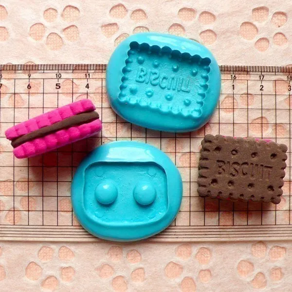 3D Flexible Mold Silicone Mold Cookie Biscuit w/ Cream 28mm Decoden Mold Kawaii Miniature Sweets Fimo Clay Jewelry Cabochon Charms MD129