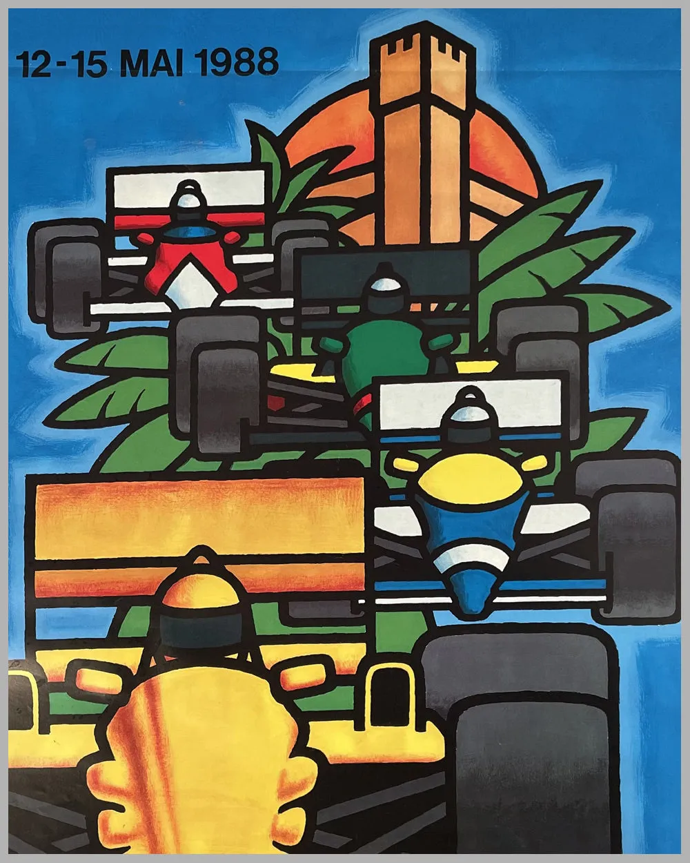 46th Grand Prix de Monaco 1988 original race poster, artwork by J. Grobnet