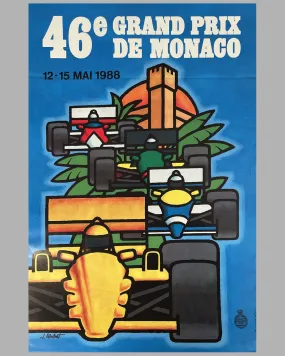 46th Grand Prix de Monaco 1988 original race poster, artwork by J. Grobnet