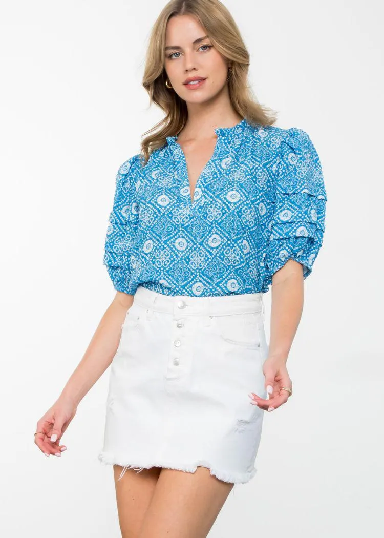 Alice Puff Sleeve Textured Print Top