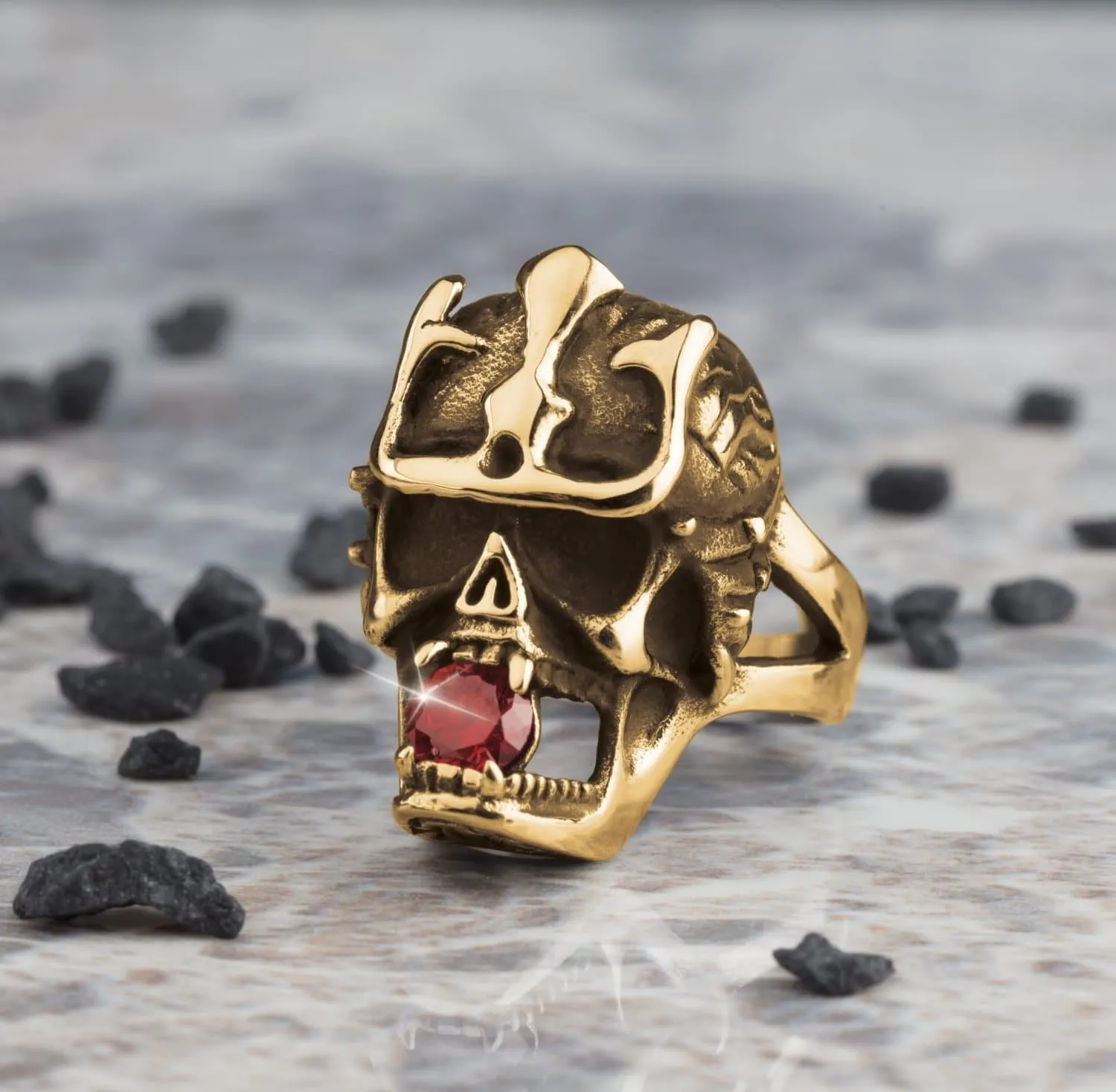 Azteca Skull Gold Men's Ring