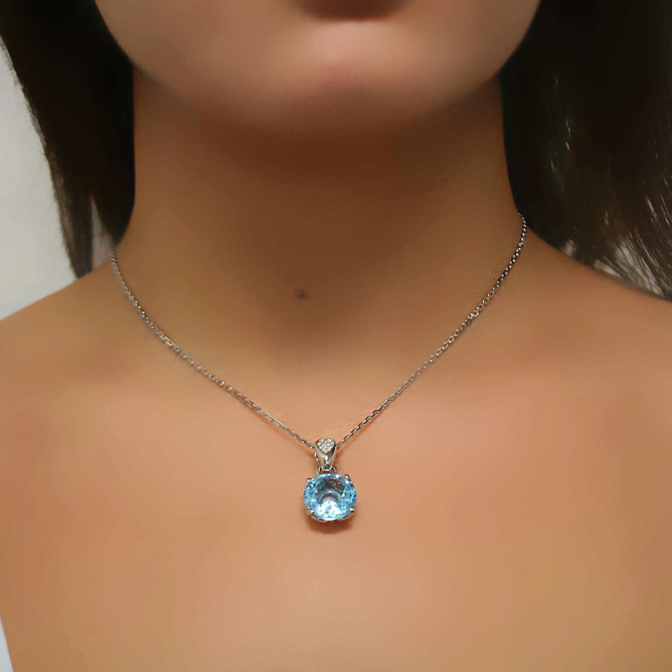 Blue Topaz Diamond Heart Necklace