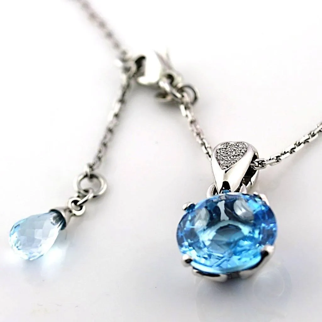 Blue Topaz Diamond Heart Necklace