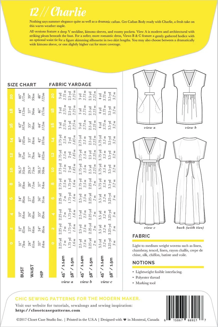 Closet Core - Charlie Caftan Sewing Pattern