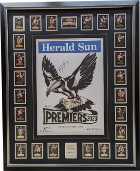 COLLINGWOOD HERALD SUN WITH CARDS SIGNED BOBBY HILL