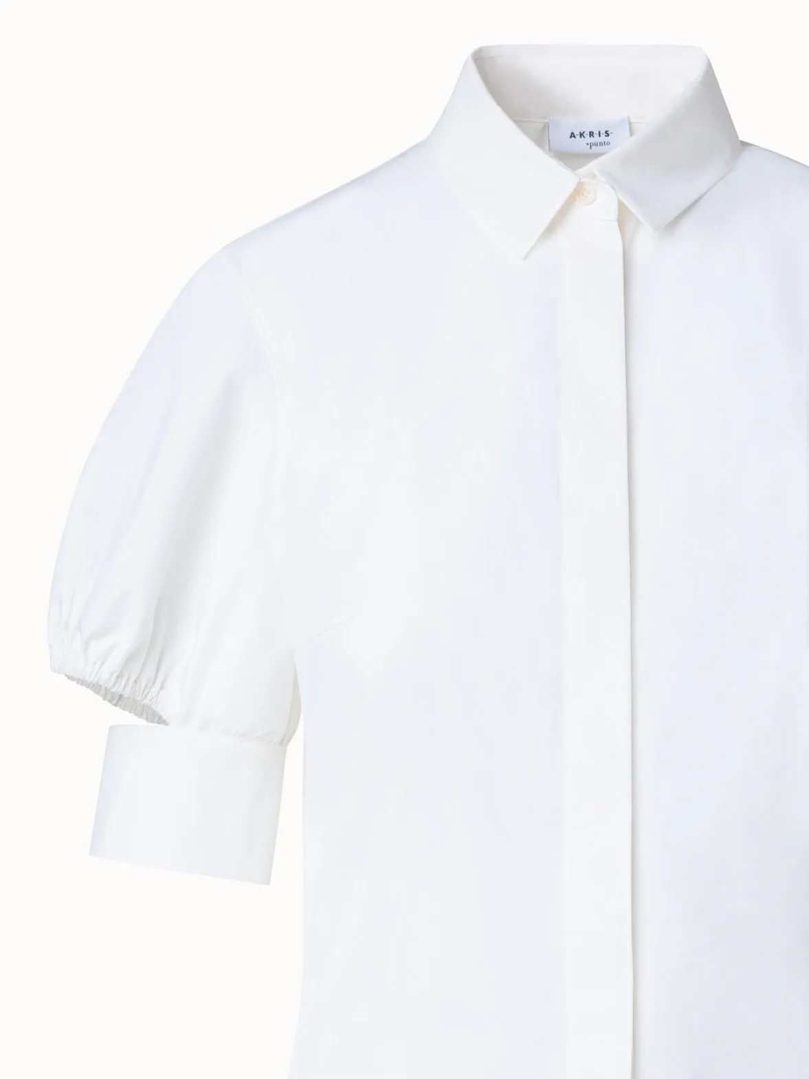 Cotton Poplin Blouse with Half Puff Sleeves