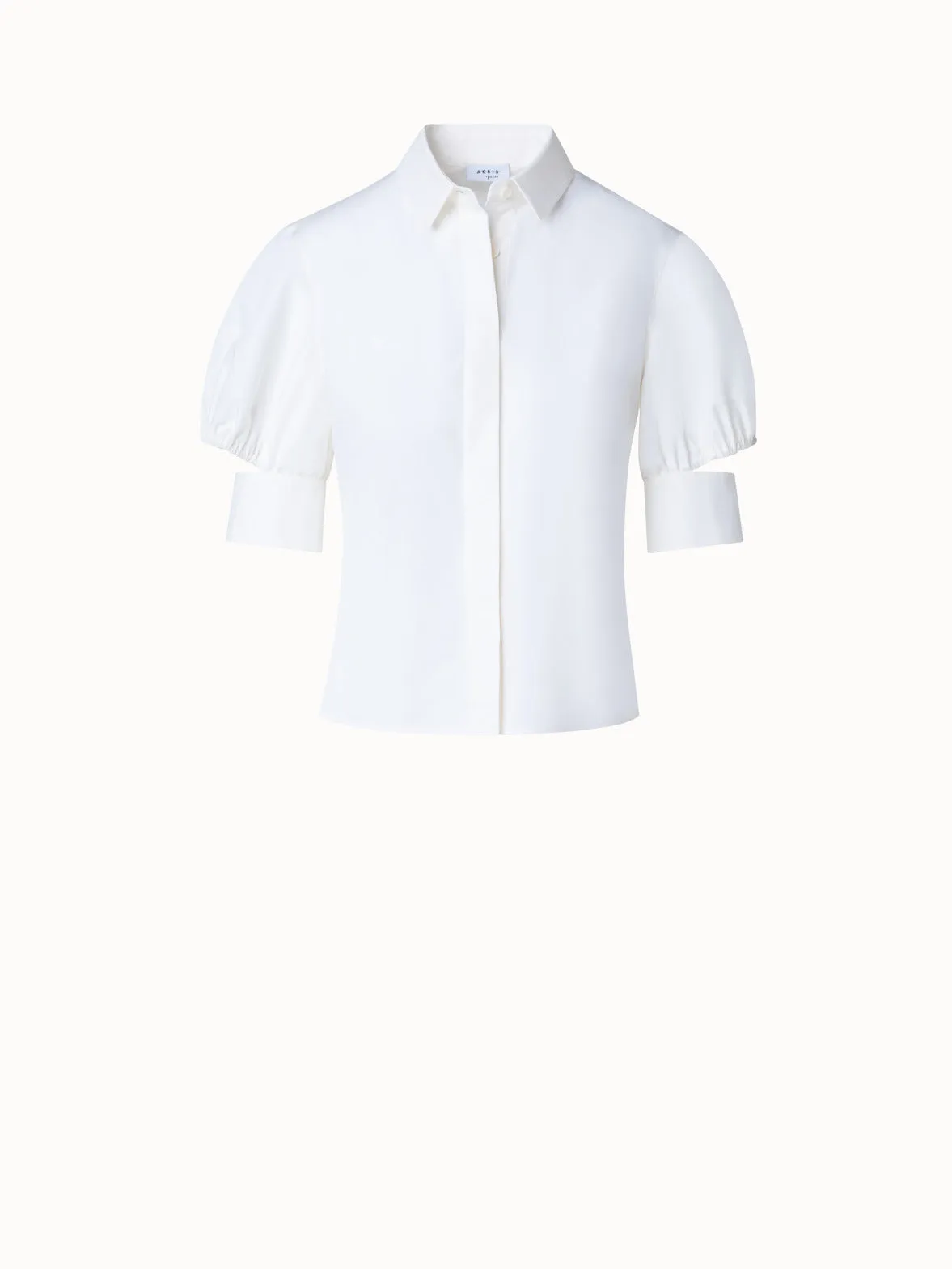 Cotton Poplin Blouse with Half Puff Sleeves