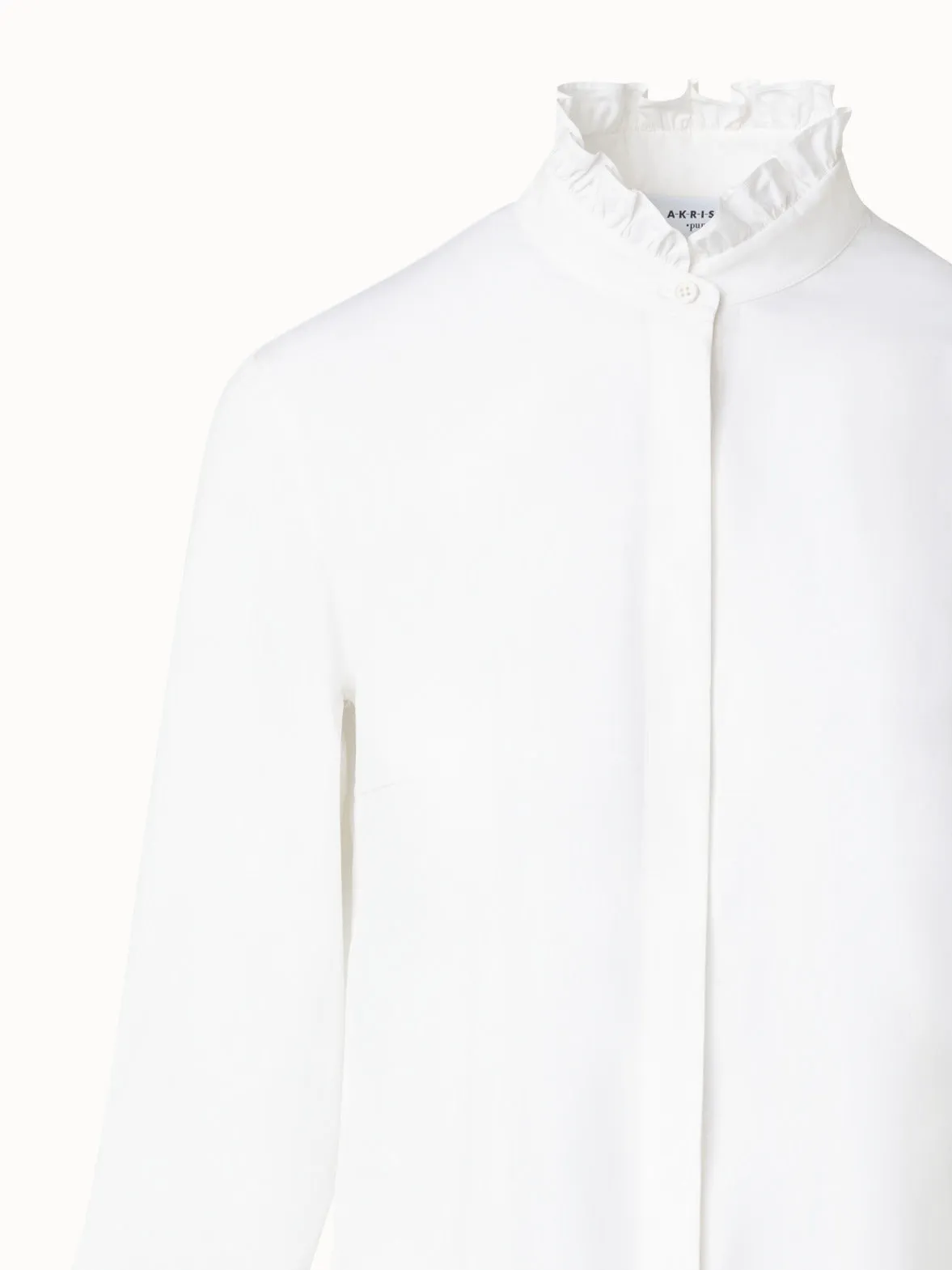 Cotton Poplin Blouse with Stand-Up Ruffle Collar