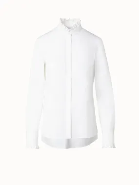 Cotton Poplin Blouse with Stand-Up Ruffle Collar