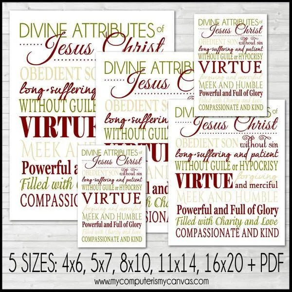 Divine Attributes of Jesus Christ Subway Art PRINTABLE