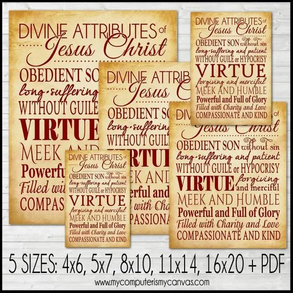 Divine Attributes of Jesus Christ Subway Art PRINTABLE