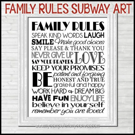 Family Rules Subway Art PRINTABLE