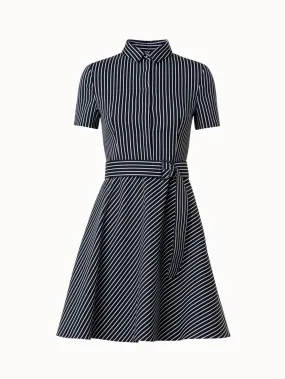 Flared Dress In Pinstripe Cotton Blend Jacquard