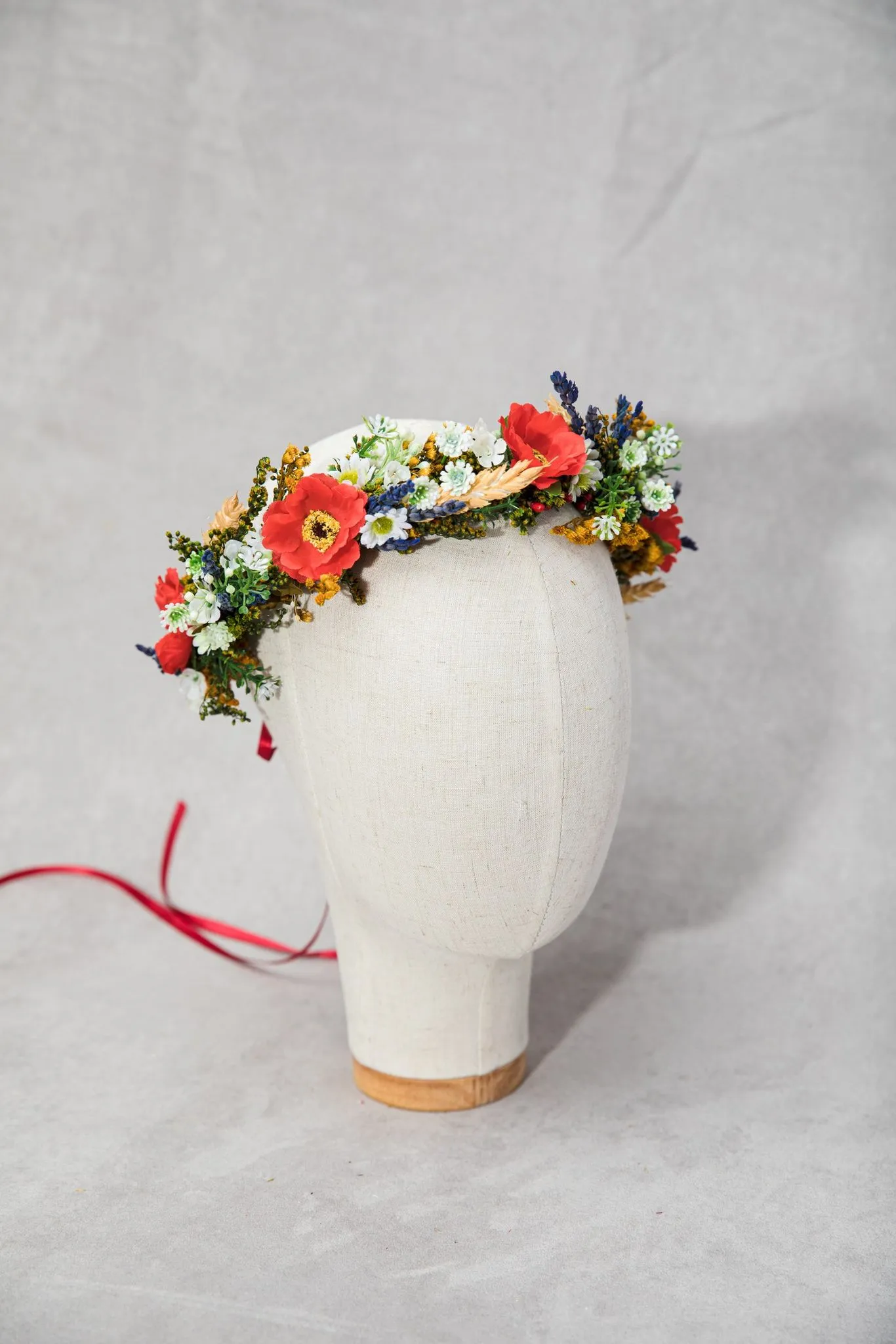 Folk crown with poppy flower and ear of wheat Bridal colourful wreath Flower hair wreath Handmade hair wreath Floral headpiece Hair jewellery