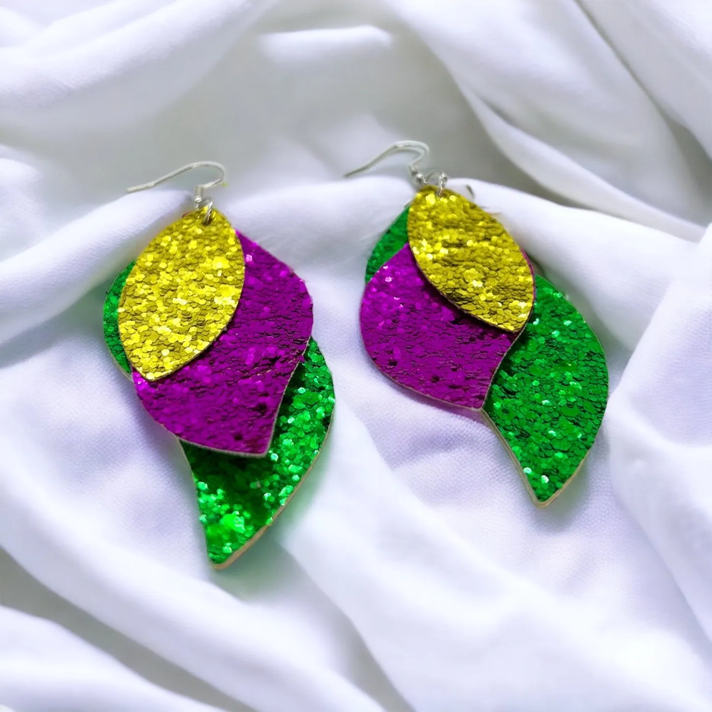 Glitter Mardi Gras Earrings - Purple Green Gold, Mardi Gras, New Orleans, Mardi Gras Squad, Mardi Gras Accessories, Mardi Gras Glitter