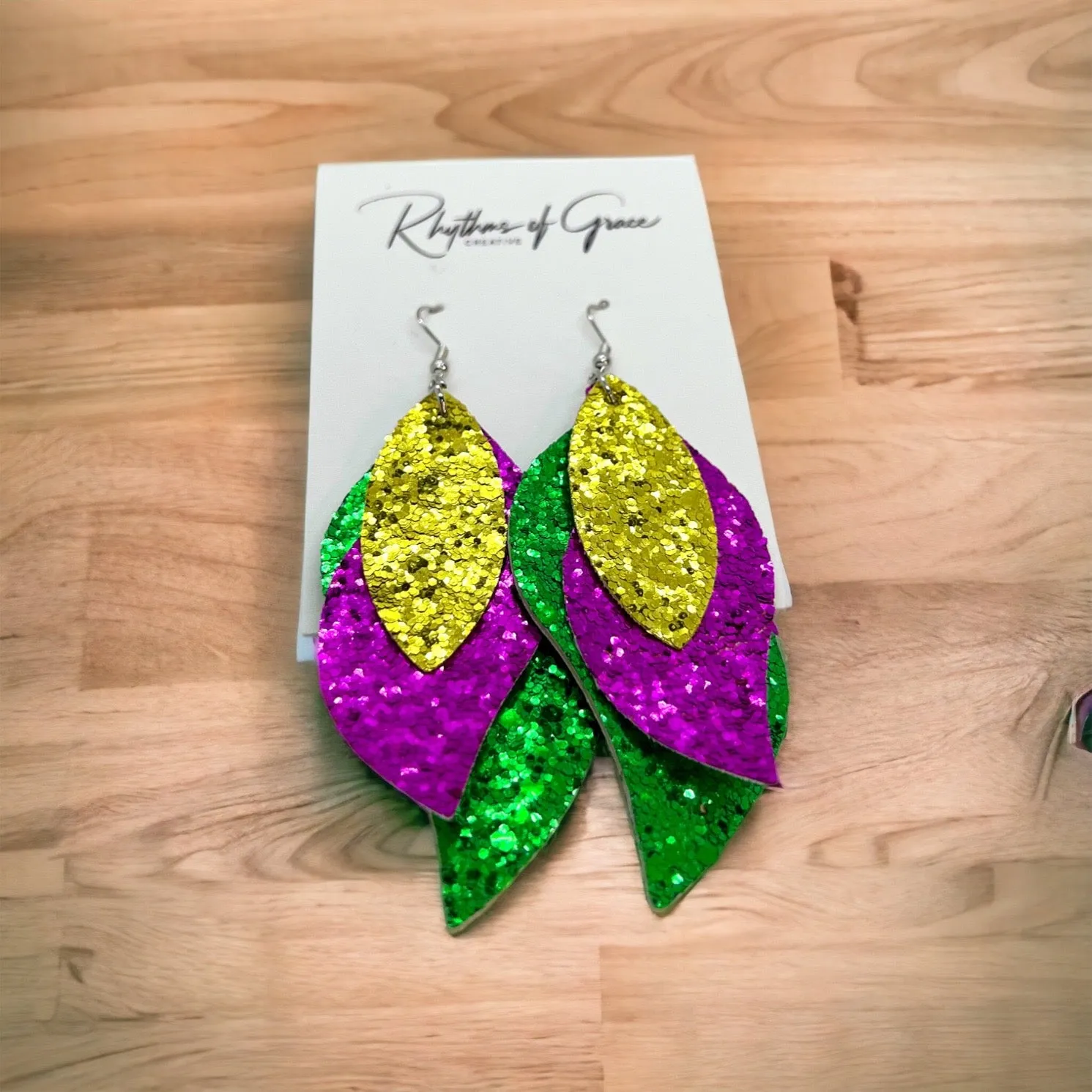 Glitter Mardi Gras Earrings - Purple Green Gold, Mardi Gras, New Orleans, Mardi Gras Squad, Mardi Gras Accessories, Mardi Gras Glitter