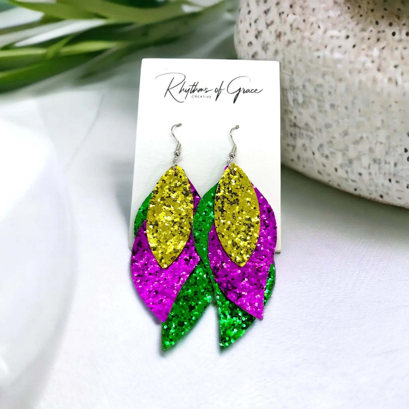 Glitter Mardi Gras Earrings - Purple Green Gold, Mardi Gras, New Orleans, Mardi Gras Squad, Mardi Gras Accessories, Mardi Gras Glitter