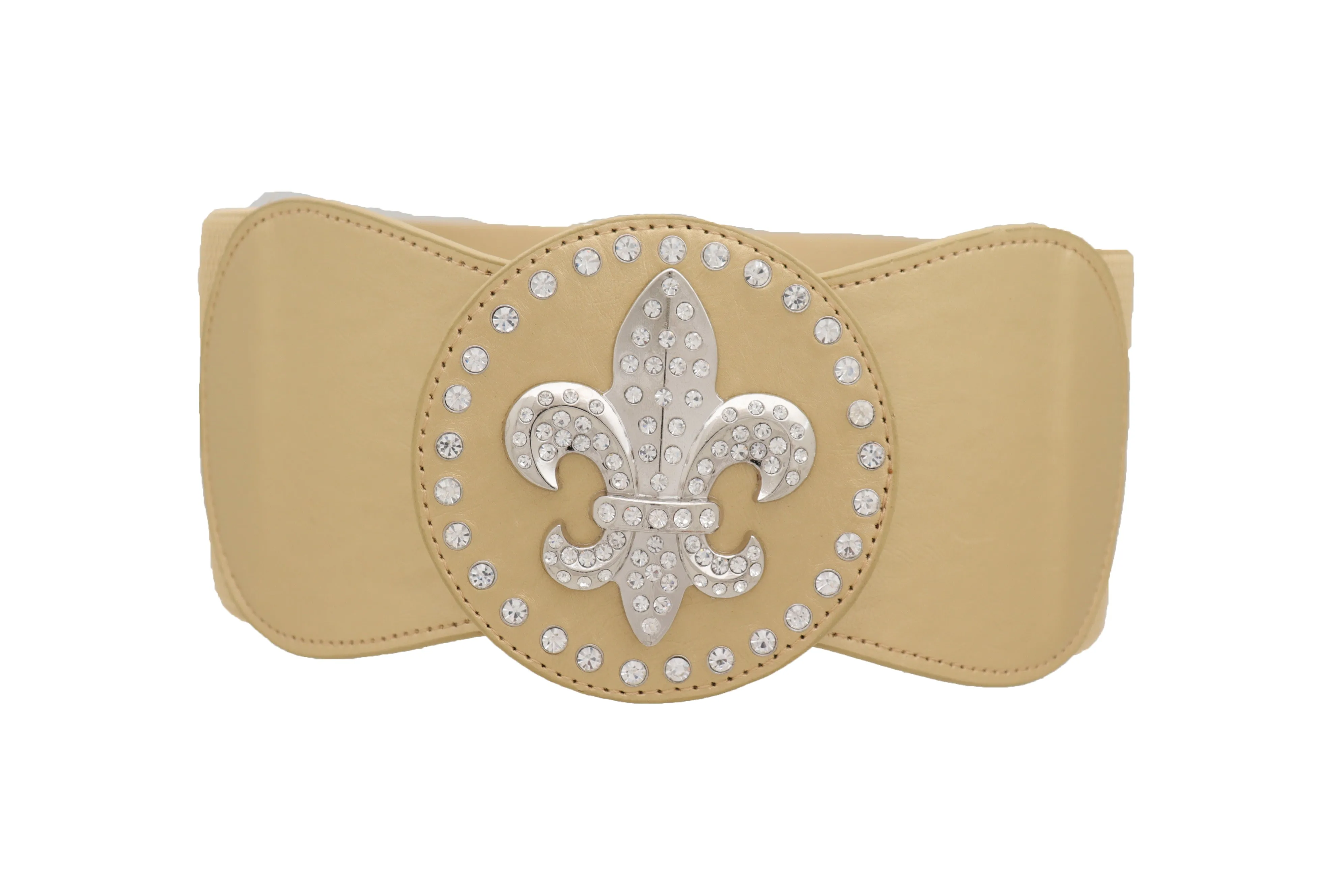 Gold Elastic Corset Fashion Belt Hip Waist Fleur De Lis Lily Flower S M