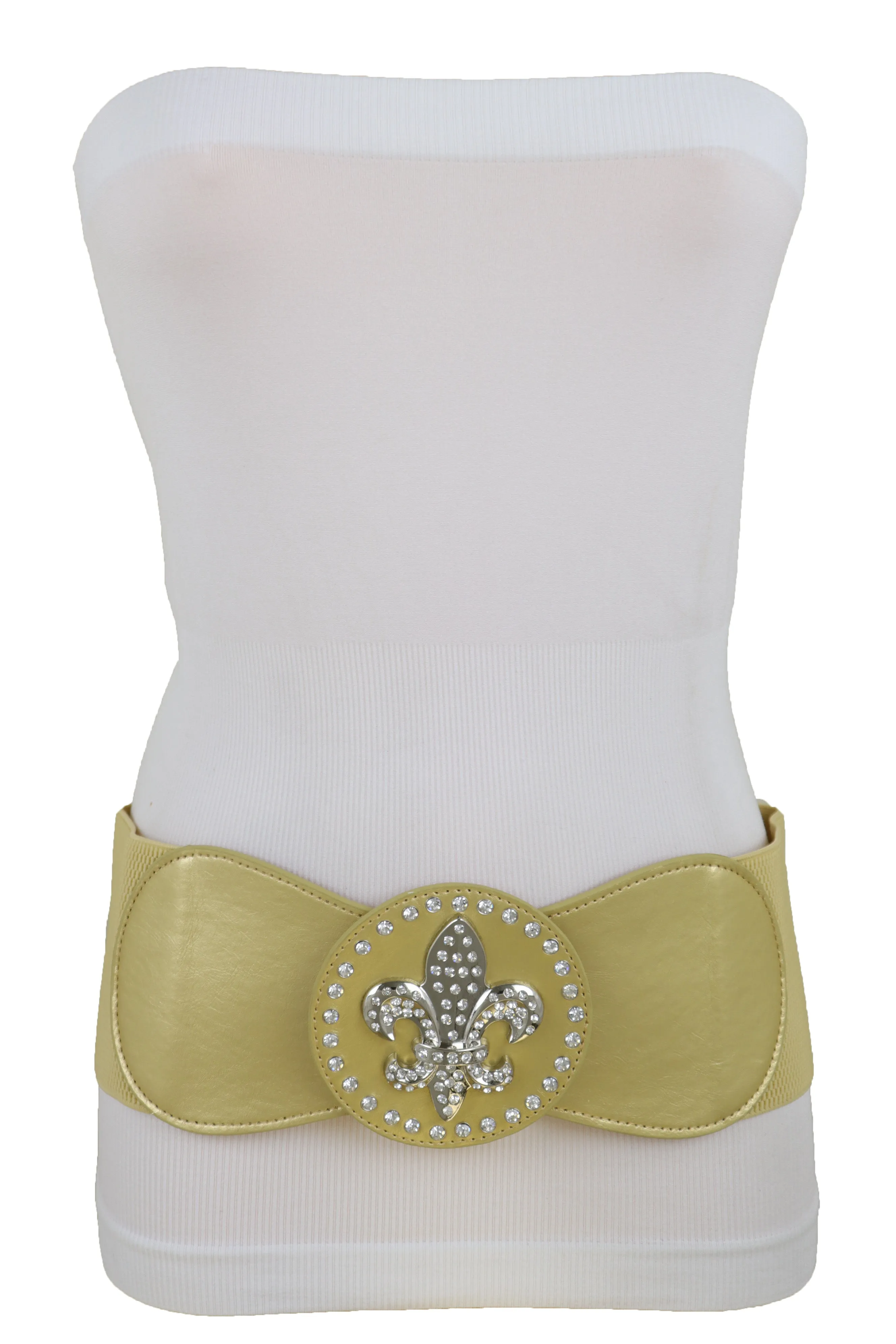 Gold Elastic Corset Fashion Belt Hip Waist Fleur De Lis Lily Flower S M