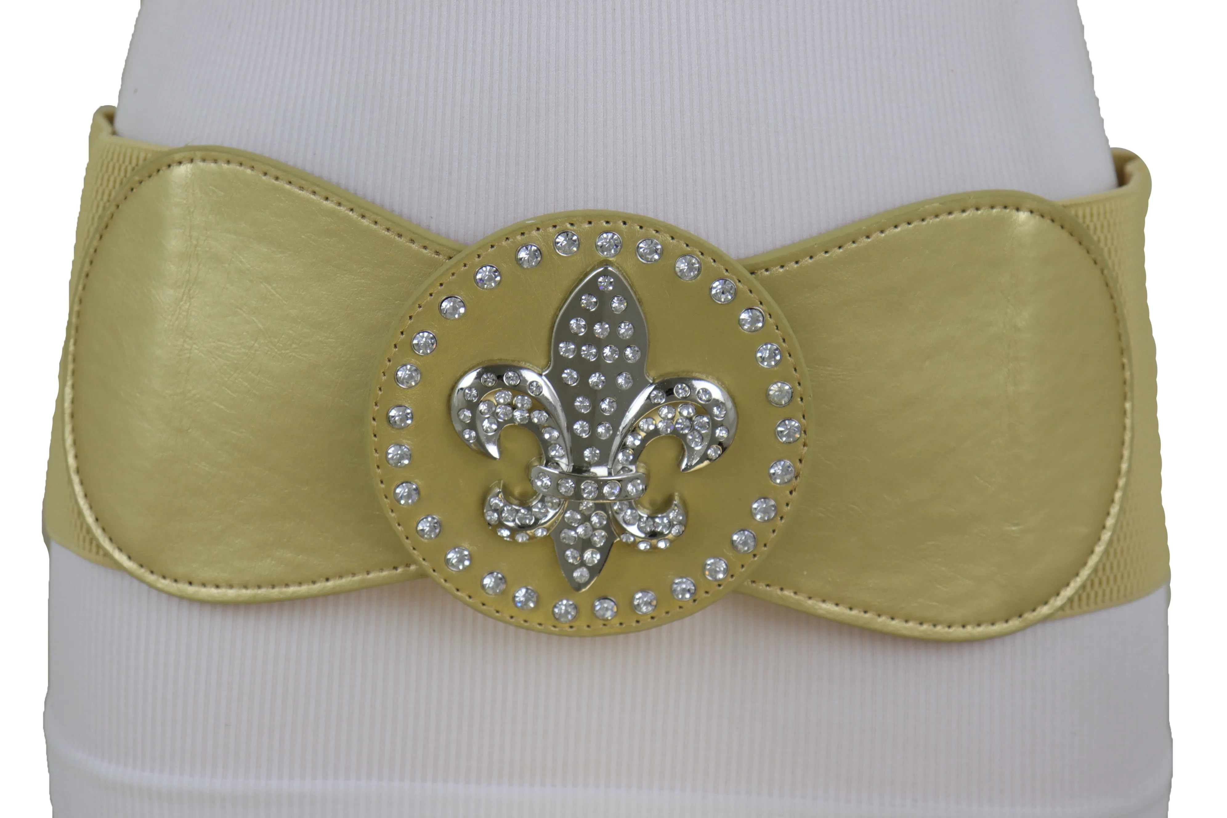 Gold Elastic Corset Fashion Belt Hip Waist Fleur De Lis Lily Flower S M