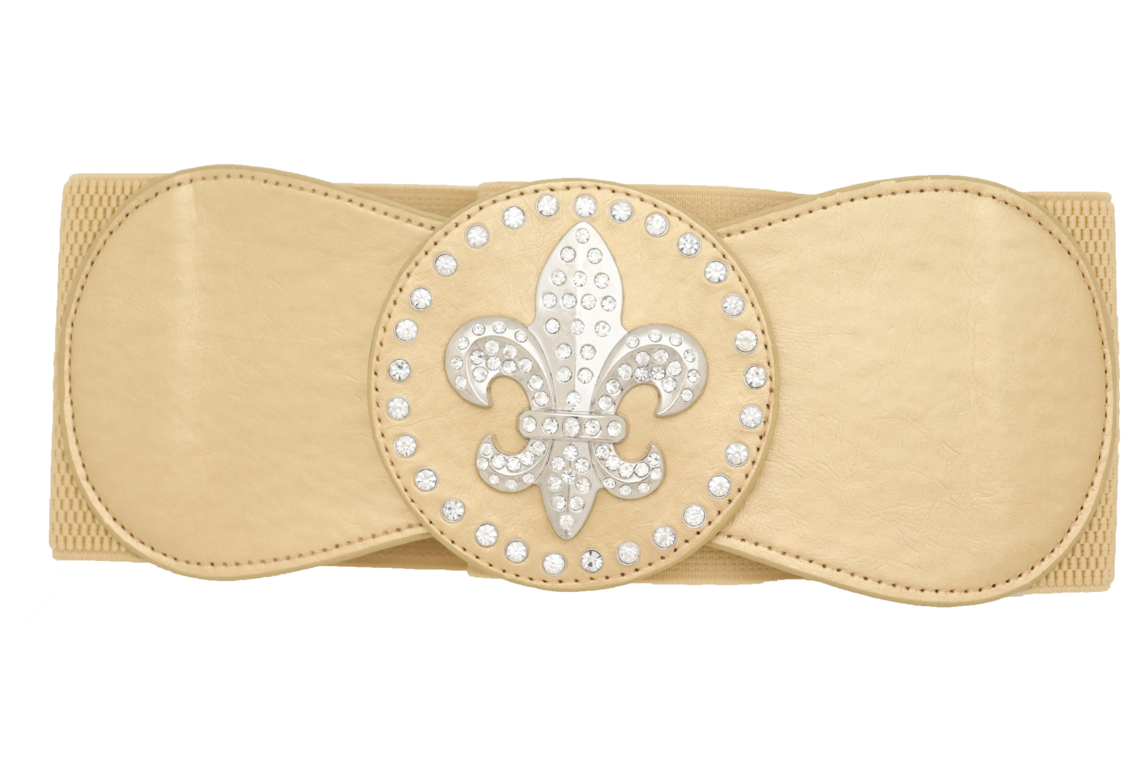 Gold Elastic Corset Fashion Belt Hip Waist Fleur De Lis Lily Flower S M