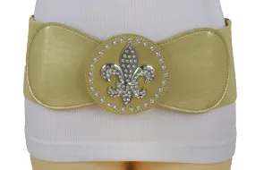 Gold Elastic Corset Fashion Belt Hip Waist Fleur De Lis Lily Flower S M