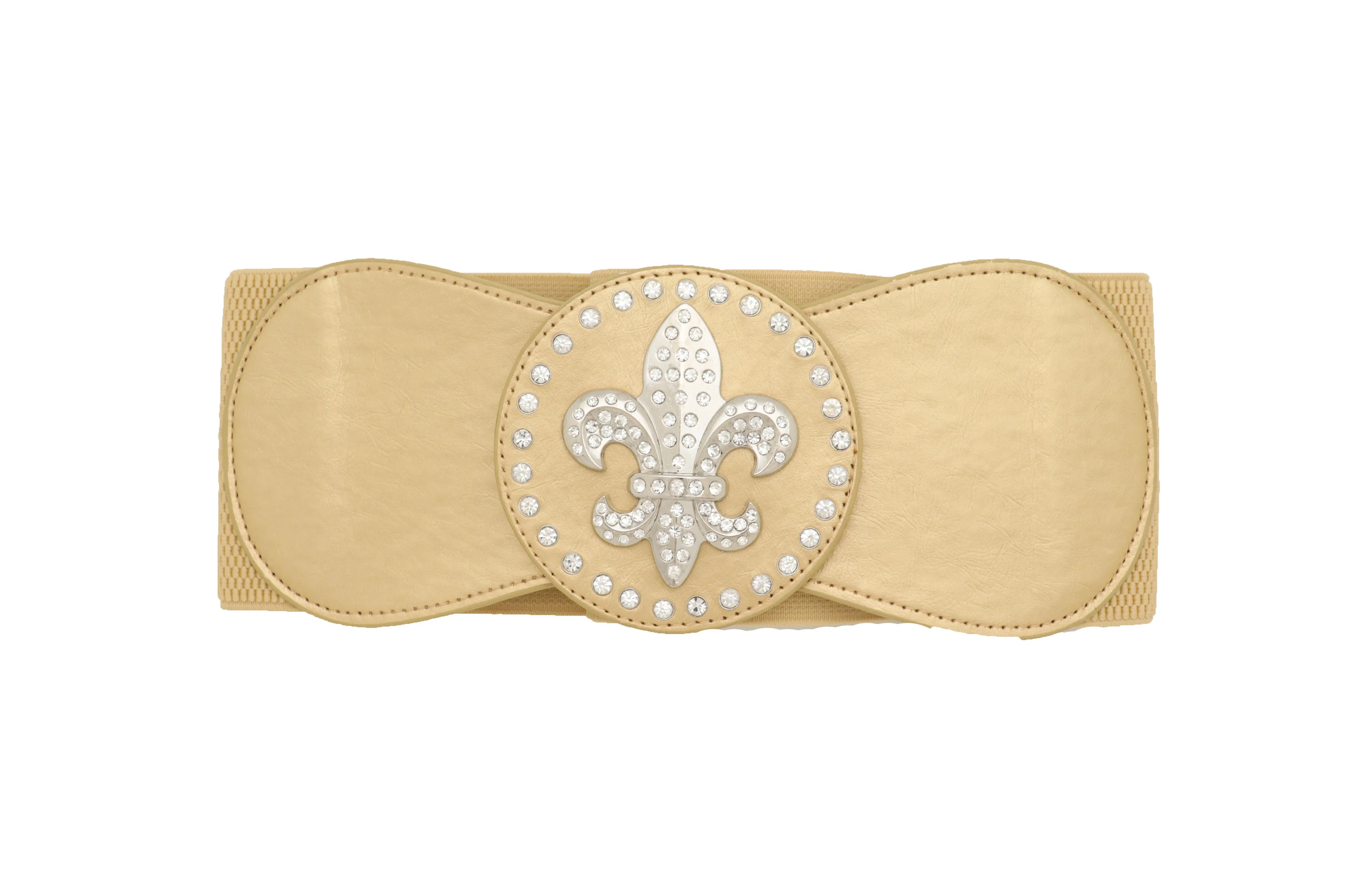 Gold Elastic Corset Fashion Belt Hip Waist Fleur De Lis Lily Flower S M