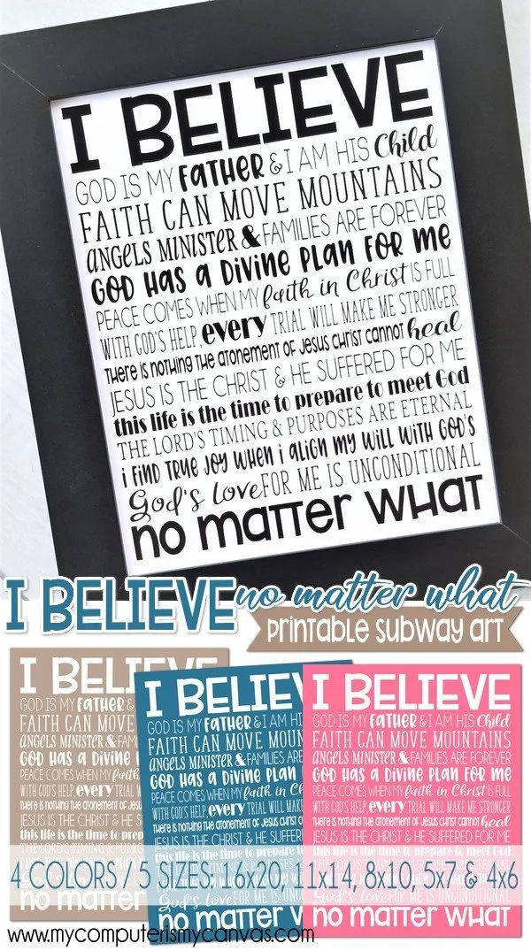 I BELIEVE Subway Art PRINTABLE