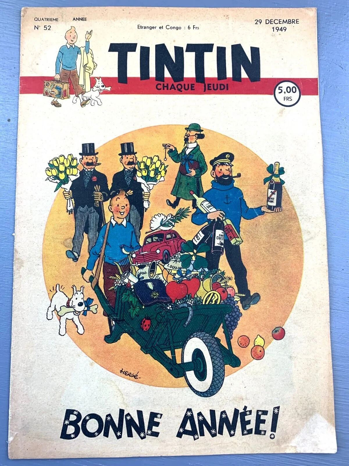 JOURNAL TINTIN Issue 52: 1949 Herge Cover Edition Vintage Comic EO Couverture