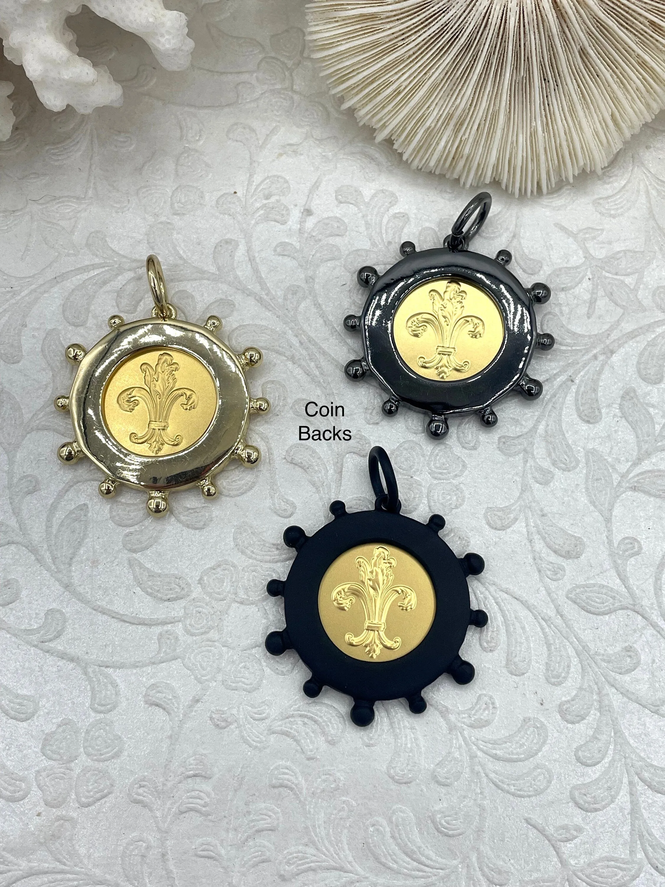 L'abielle Bee Coin Pendant, French Bee Coin with Bezel, Bee Pendant, Gold Coin, 3 bezel colors, Fleur De Lis Coin, Fast Ship