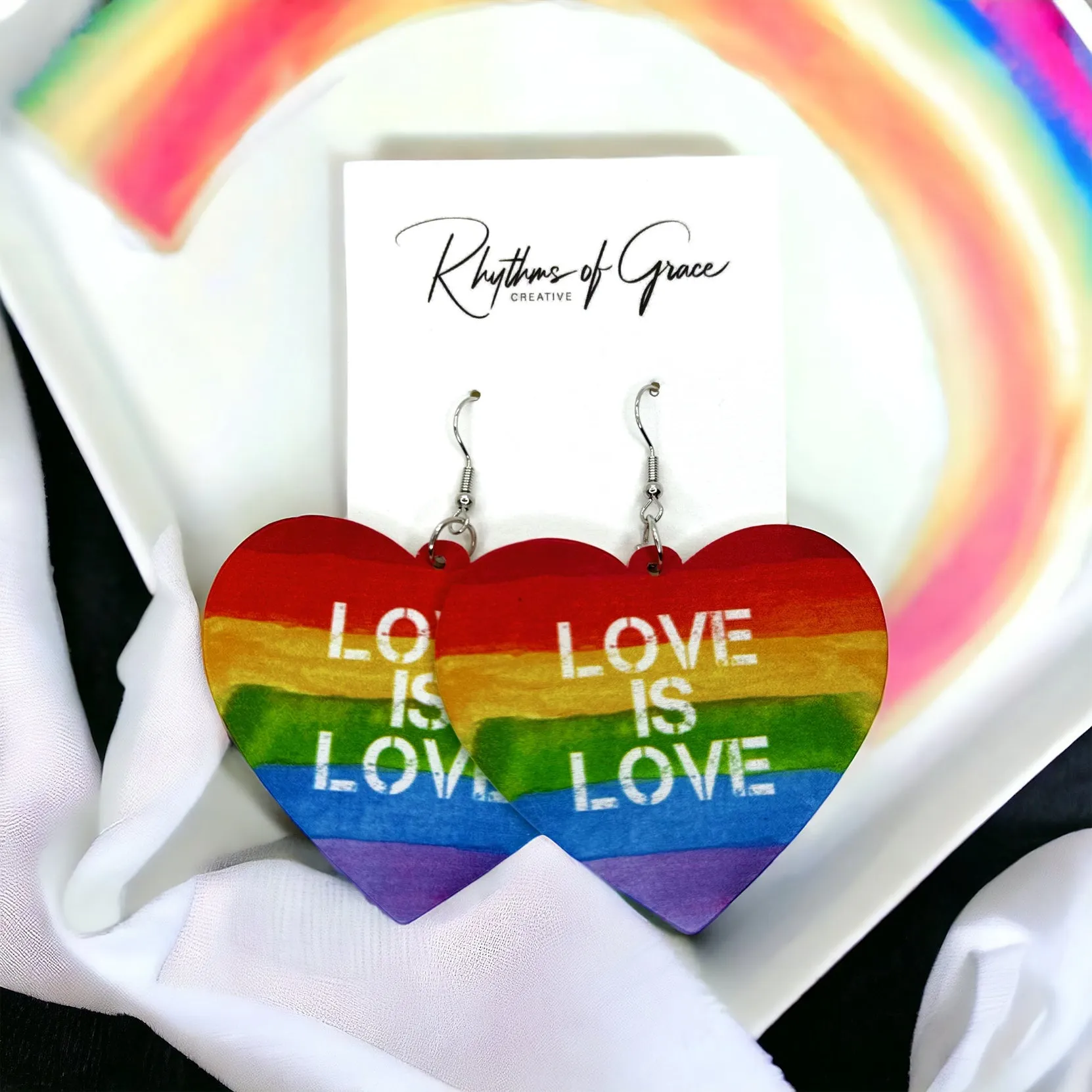 Love is Love Earrings - Rainbow Rhinestones, PRIDE Earrings, Rainbow Earrings, Pride Accessories, LGBTQ