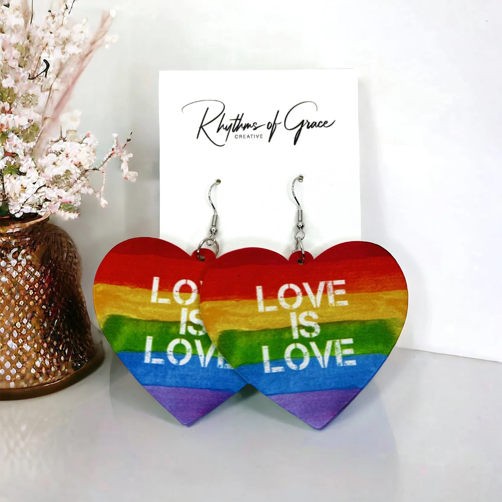 Love is Love Earrings - Rainbow Rhinestones, PRIDE Earrings, Rainbow Earrings, Pride Accessories, LGBTQ