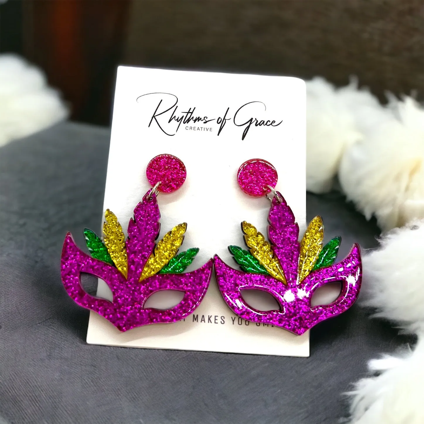 Mardi Gras Mask Earrings - Purple Green Gold, Mardi Gras Mask, New Orleans, Mardi Gras Jewelry, Balloon Earrings, Mardi Gras Accessories