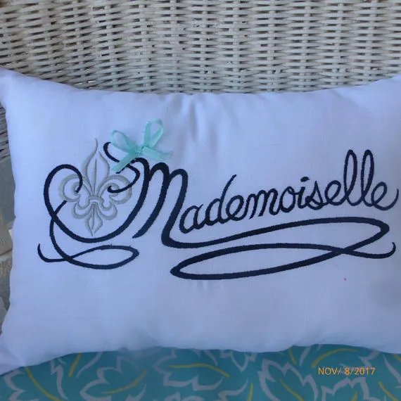 Paris pillow - Embroidered Mademoiselle Pillow - Decorative Throw Pillow