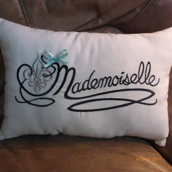 Paris pillow - Embroidered Mademoiselle Pillow - Decorative Throw Pillow