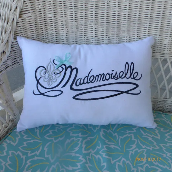 Paris pillow - Embroidered Mademoiselle Pillow - Decorative Throw Pillow