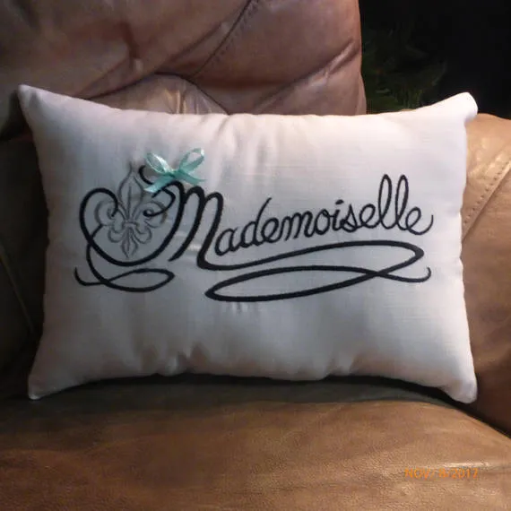 Paris pillow - Embroidered Mademoiselle Pillow - Decorative Throw Pillow