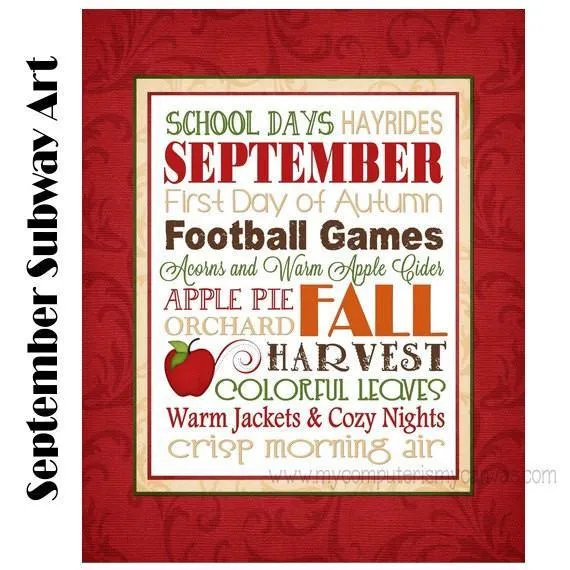 September or Fall Subway Art PRINTABLE